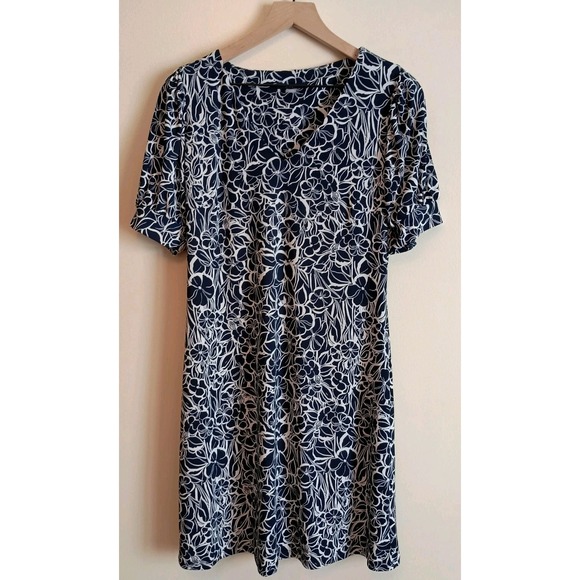 Tommy Hilfiger Navy White Floral V-Neck Shift Dress Size 10 Casual Office Chic - Picture 3 of 11